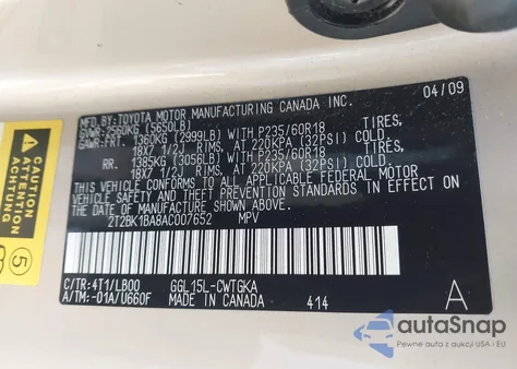 2010 Lexus Rx 350 z USA, uszkodzony, nr VIN 2T2BK1BA8AC007652